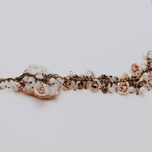 Long Pink and Bronze Rose Bauble Y Necklace